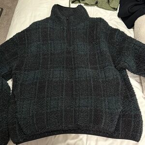 SKIMS Black and Green Quarter-Zip Hoodie